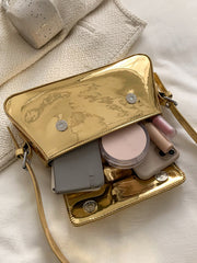 inside glossy gold leather purse