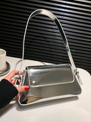 glossy silver leather purse