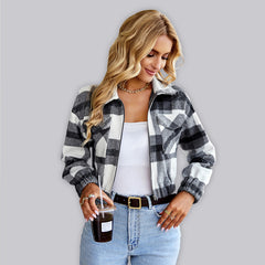 Plaid Flannel Jacket with Zipper