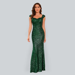 Green Sequin Floor Length Gown