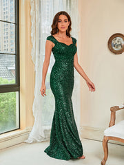 Green Sequin Floor Length Gown