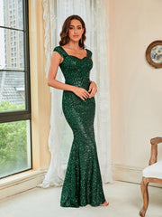 Green Sequin Floor Length Gown