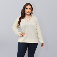 Solid Color Plus Size Long Sleeve Top
