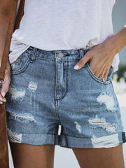 Stretchy Ripped Denim Shorts