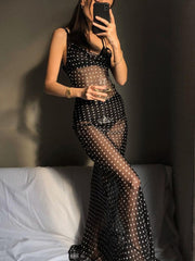 Mesh See-Through Polka Dot Dress