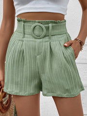 Green Pleated Shorts