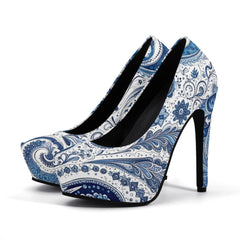 blue paisley high heels