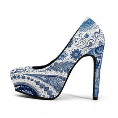 blue and white high heels