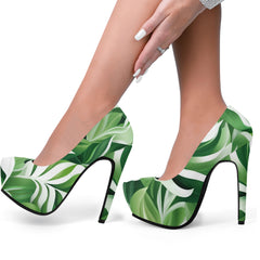 green and white high heels