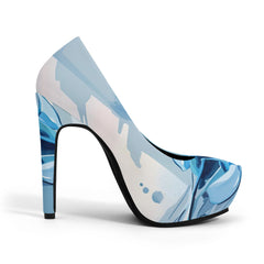 blue and white platform heels