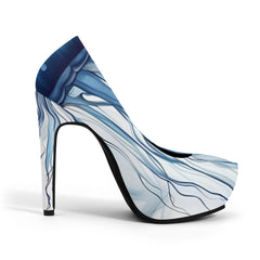 blue and white high heels