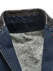 mens denim coat with leather collar