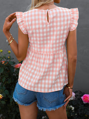 V-neck Plaid Top