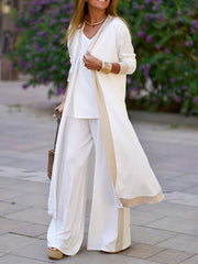 Long Cardigan, Pants and Top Three Piece Set