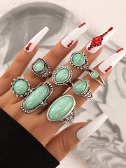 green sparkle silver rings