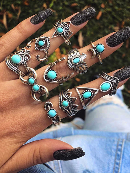 silver turquoise ring set