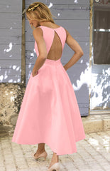 Solid Color Backless Dress