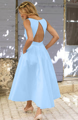 Solid Color Backless Dress