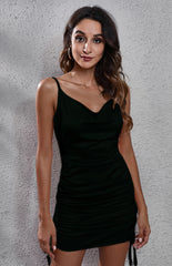 Women's Satin V-Neck Pleated Dress
