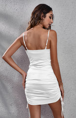 Women's Satin V-Neck Pleated Dress