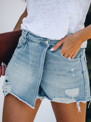 Distressed Denim Shorts Skirt