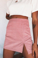 pink short skirt