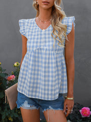 V-neck Plaid Top