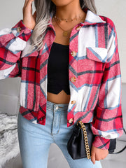 Women’s Thick Collared Plaid Flannel Cardigan With Button Front And Front Pockets