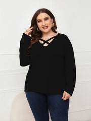 Solid Color Plus Size Long Sleeve Top