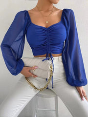 Drawstring Chiffon Crop Top