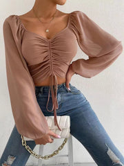 Drawstring Chiffon Crop Top