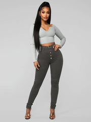 grey button fly jeans