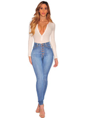 blue button fly jeans