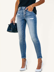 Distressed Button Fly Jeans
